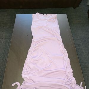 drawstring ruched side rib-knit dress